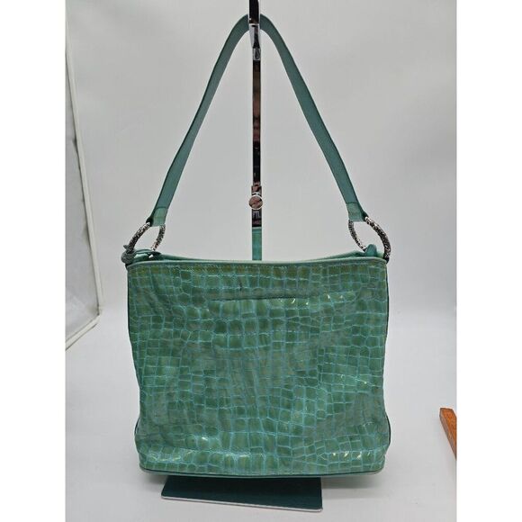 VTG Brighton Crocodile Embossed Faux Leather Shoulder Bag Heart Charm & Silver T - Picture 2 of 11